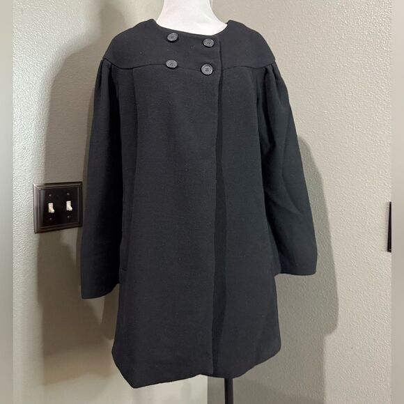 Vintage JCrew double cloth Wool Blend Black Coat tulip peacoat - Picture 1 of 10
